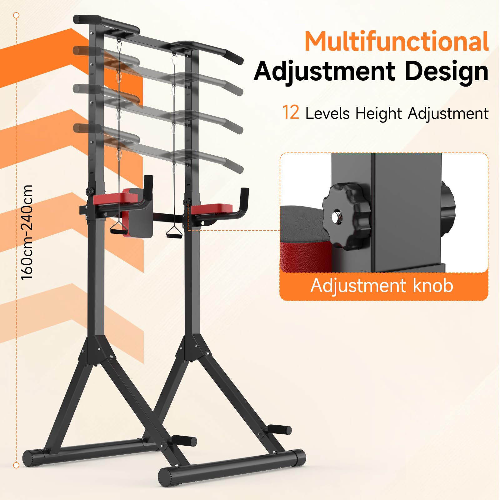 Dskeuzeew Power Tower Dip Station Pull Up Bar, Adjustable Height Multi-Function Power Tower, Push Up Workout Abdominal Exercise for Home Gym Strength Training Fitness Workout Equipment
