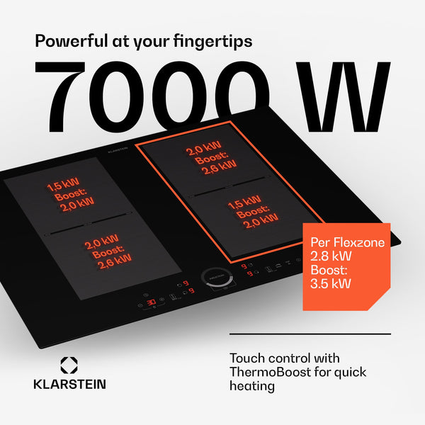Klarstein Induction Hob, 7000W Electric Hobs Induction Cooker, 4 Ring Electric Pan Hob, Built-In Table Top Cookers w/ 4 Hobs, Touch Control, Inductions Heater Cooktops, Hot Plates for Cooking