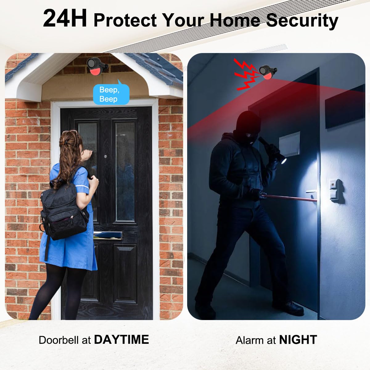 Shed Alarm, Shed Security Alarm for Home / Ranch / Van / Carport / Shop Infrared Detection Technology with 328ft Remote SOS Button Battery Powered 125db Extra Loud - Black