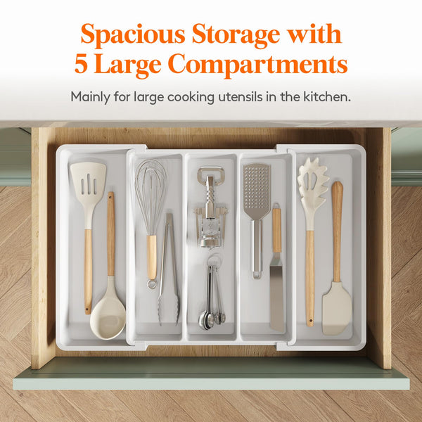 Lifewit Utensil Drawer Organiser, Expandable Large Cutlery Tray for Kitchen, Adjustable Silverware Flatware Holder, Plastic Kitchen Spatula Tools and