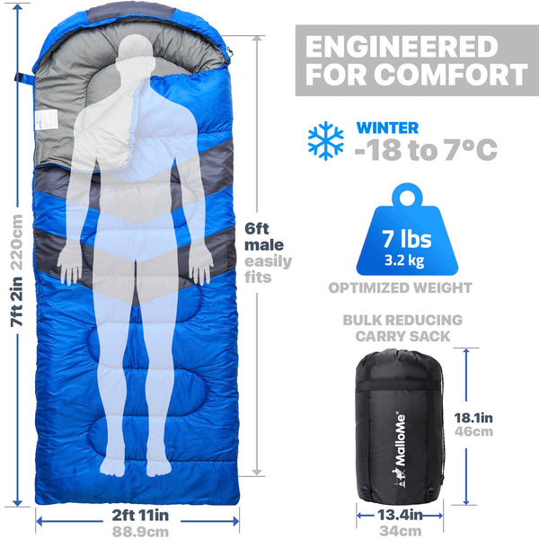 MalloMe Sleeping Bags for Adults & Kids Sleeping Bag 3-4 Season - Ultralight Backpacking Sleeping Bag Cold Weather & Warm, Lightweight Compact, Single Adult Girls Boys Winter Sleep Camping Accessories