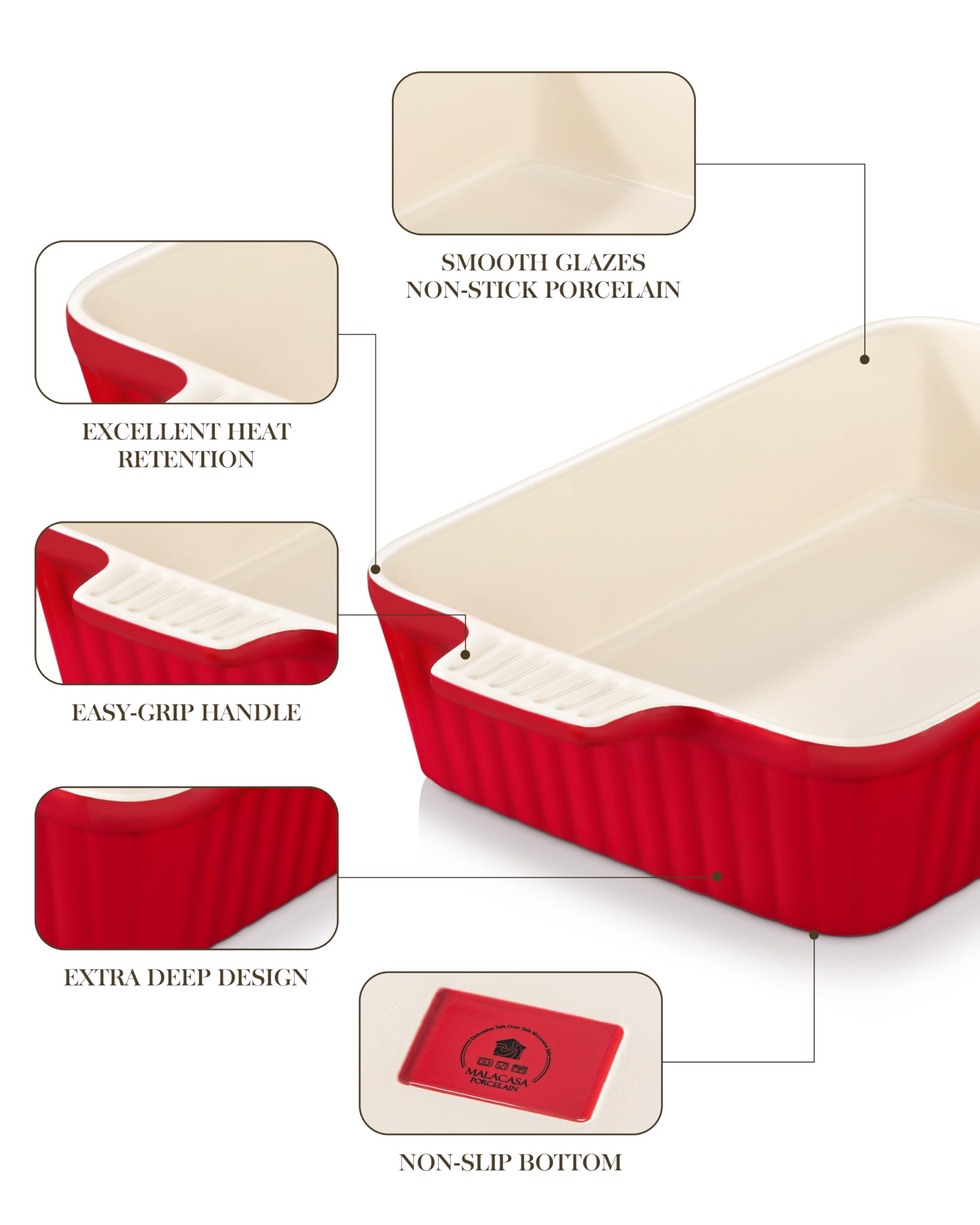 MALACASA 4.4 QT Baking Dish, 9x13 Large Casserole Dish for Oven, Ceramic Baking Pan, Rectangular Lasagna Pan Deep with Handles for Baking, Durable