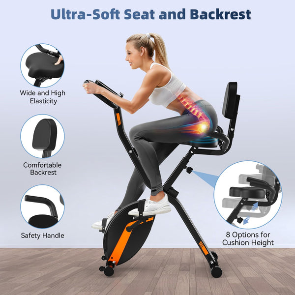 2025 New Exercise Bike Foldable with 16 Levels Magnetic Resistance, Folding Cycling Bike with LCD Display & Heart Rate Sensor, Oversized Saddle with Backrest, Foldable Fitness Bicycle For Home Gym