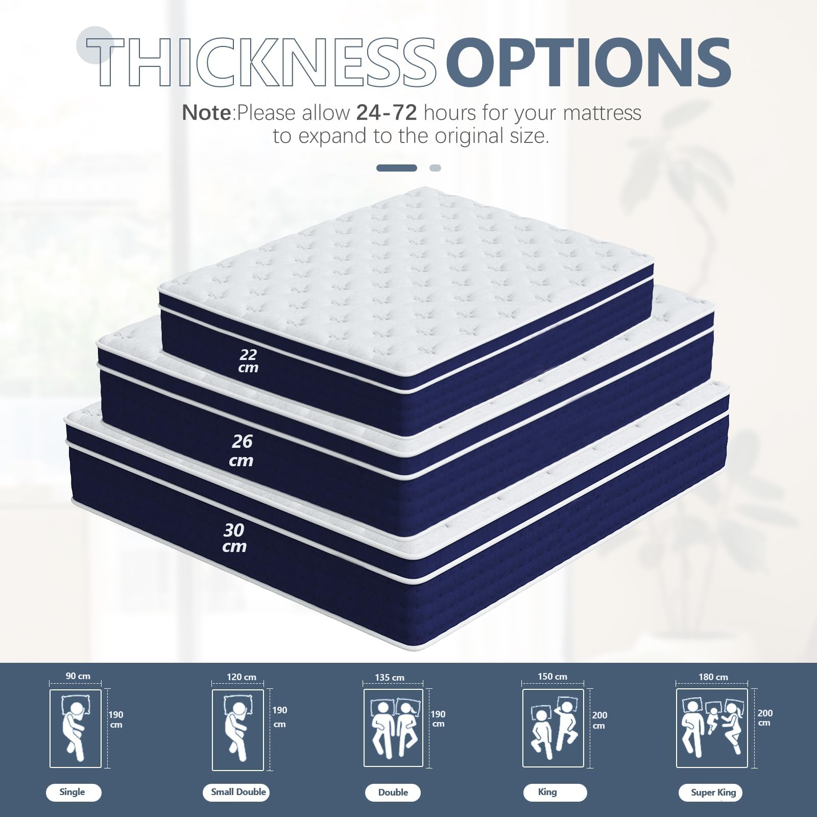 Bednew Double Mattresses 34cm, 13.4 Inch Innerspring Hybrid Mattress Double 4FT6 with Breathable Foam and Pocket Spring For Cool Comfort Sleep, Medium Firm Mattress(135x190x34cm)