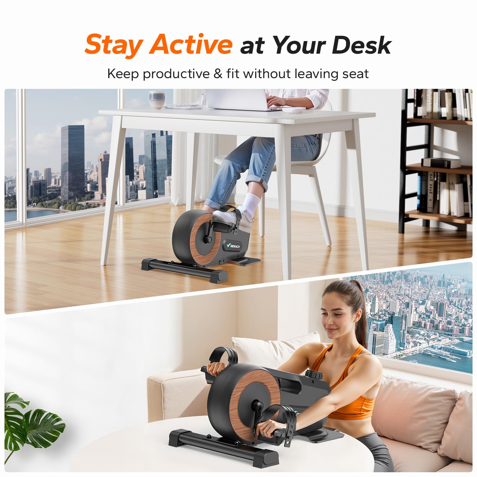 MERACH Under Desk Bike Pedal Exerciser, Mini Exercise Bike with 8-Level Magnetic Resistance, LCD Display & Anti-Slip Base, Eco-Friendly Portable Desk Bike for Office, Home, or Rehab