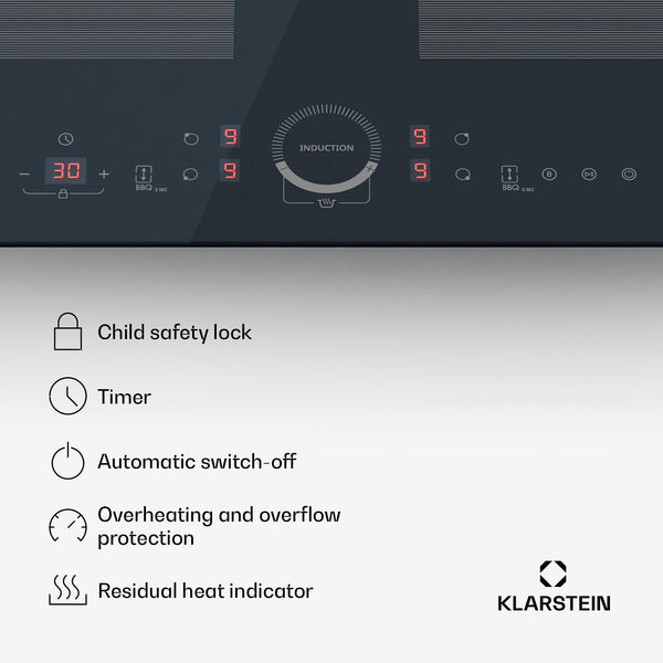 Klarstein Induction Hob, 7000W Electric Hobs Induction Cooker, 4 Ring Electric Pan Hob, Built-In Table Top Cookers w/ 4 Hobs, Touch Control, Inductions Heater Cooktops, Hot Plates for Cooking