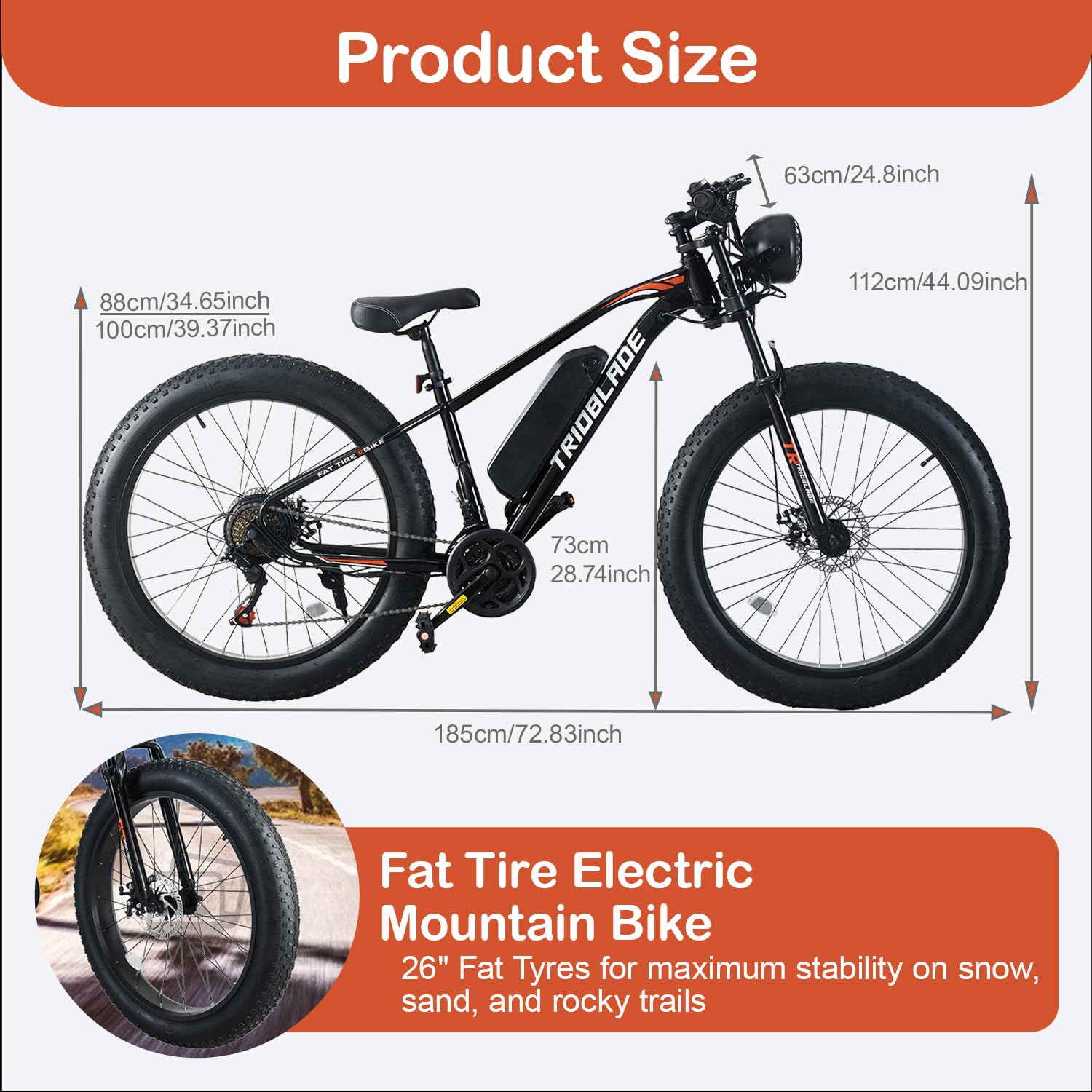 26" Electric Bikes for Adults Fat Tire Electric Mountain Bike with 36V 10.4AH Battery&250W Motor E-bike 21Speed with LCD Display Electric Commuter Bicycle for Men and Women