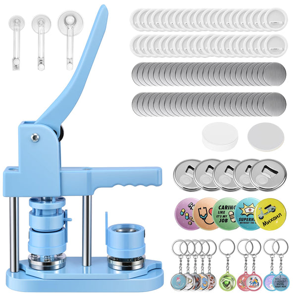 Badge Maker Button Machine Multiple Sizes 1+1.25+2.25 inch(25+32+58 mm) 300 Plastic Pin Maker, KEYSAFER DIY Badge Press Machine with 10 Bottle Opener,