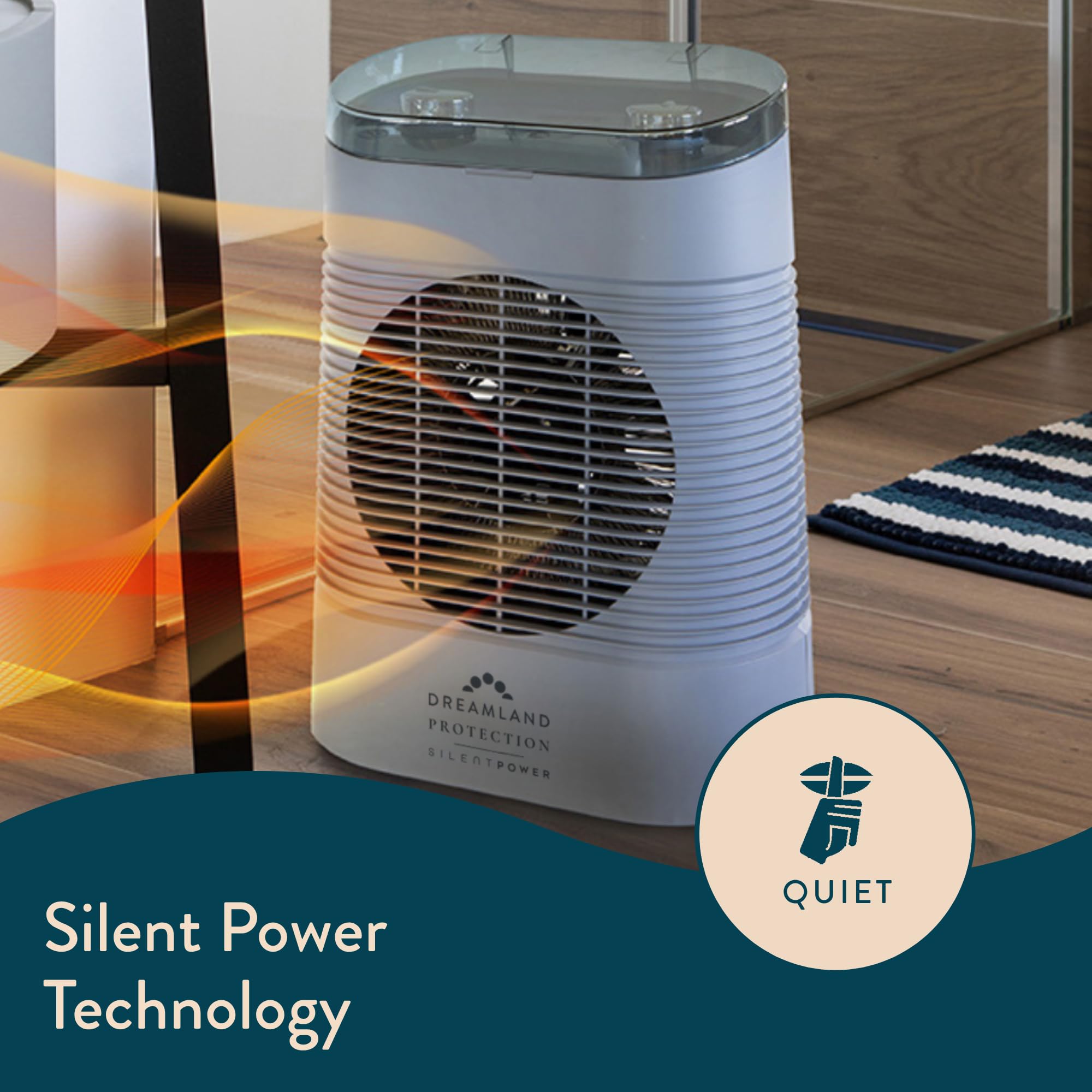 Dreamland Silent Power Pure Portable Fan Heater - Low Energy for Home Use, Quick Heat Up with 4 Heating Modes, Silent Space Heater, Energy Efficient Ionizer and Air-Purifying Heating Technology