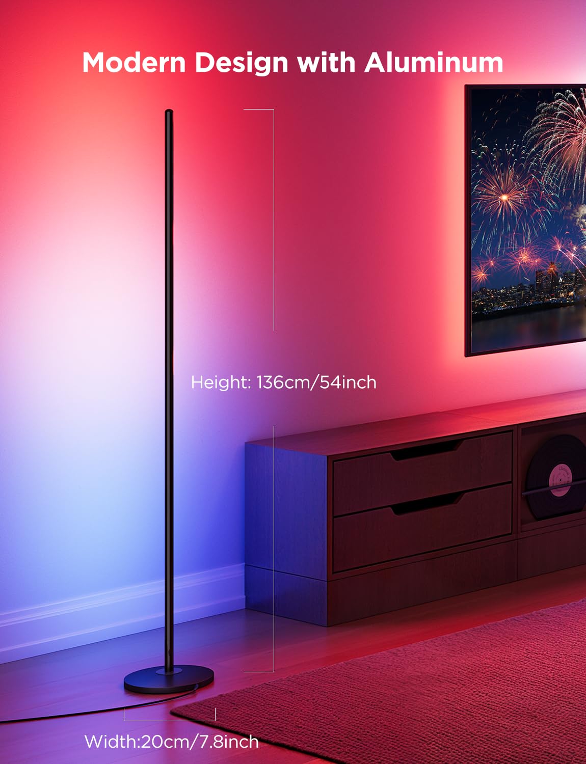 Govee LED Floor Lamp, RGBIC Modern Corner Lamp, Smart Standing Lamp with 61 Scene Modes,Music Sync, Black Corner Floor Lamp for Living Room, Bedroom