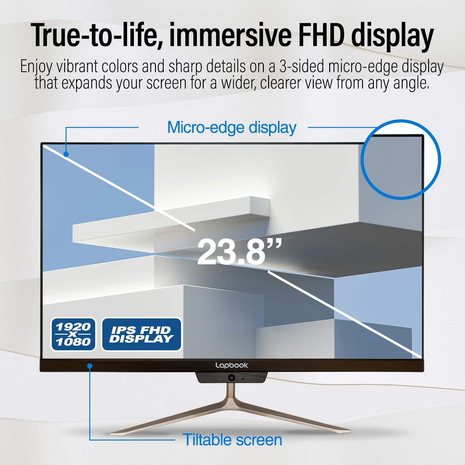 23.8" Full HD All in One Desktop Computer - 16GB RAM, 512GB SSD, Windows 11, Intel 13th Gen, Dual-Band WiFi, HDMI, USB 3.0, FHD IPS Display - AIO PC with Wireless Keyboard, Mouse, 2MP Web Camera