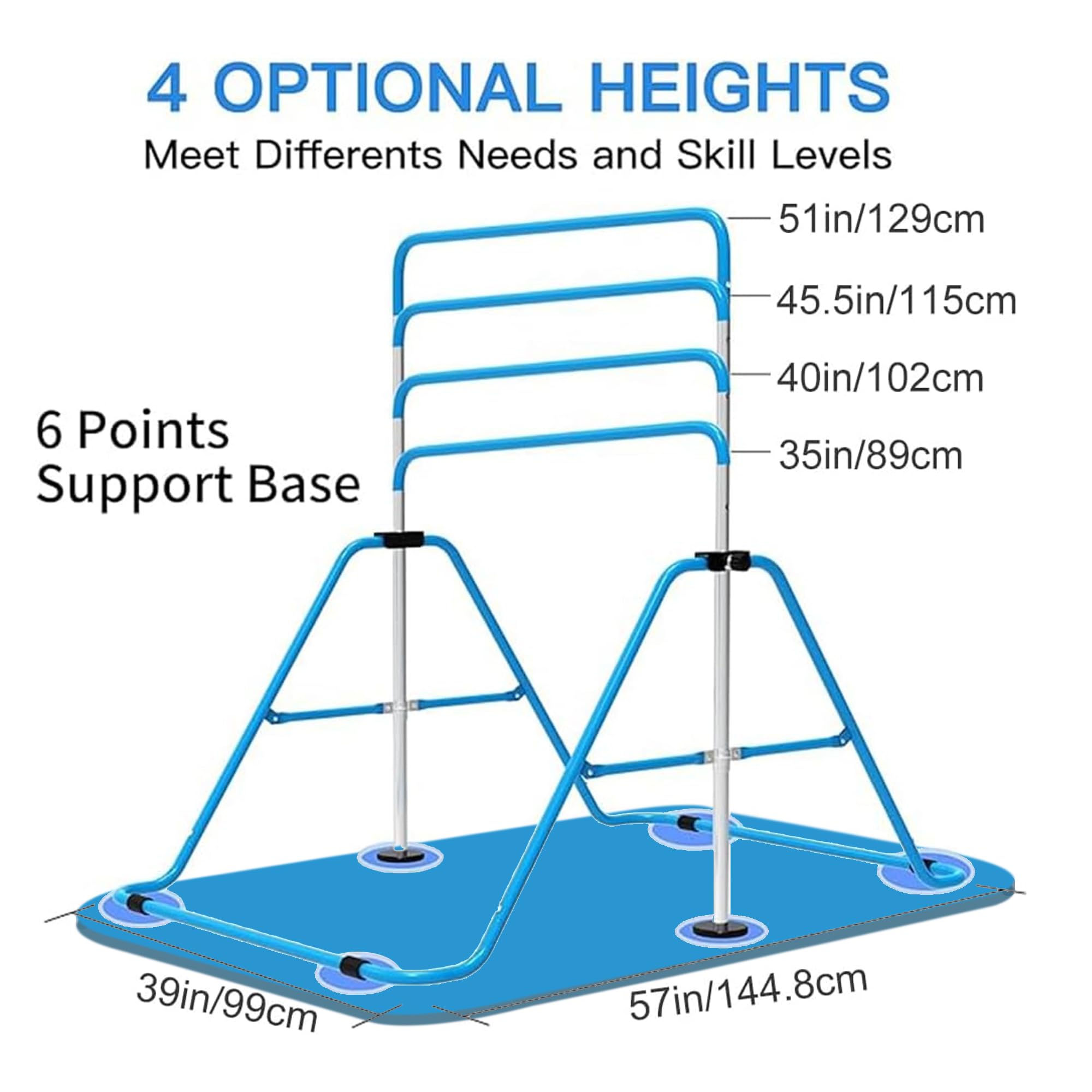 EVERYMILE Gymnastics Bars, Junior Training Kip Bar Gymnastics Equipment for Home,Adjustable Height Folding Horizontal Bar with Gymnastic Rings for Kid