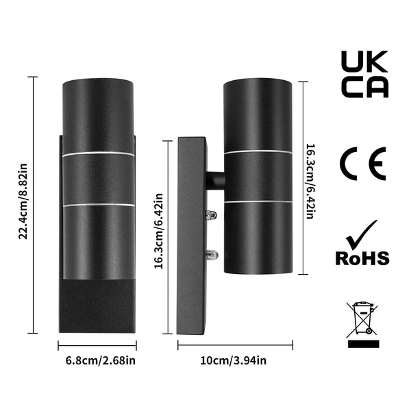 Wondlumi Outdoor Wall Lights Dusk to Dawn Sensor, Up Down Outside Lights Mains Powered 240V IP44 Waterproof, Incl. 2X 5W GU10 Bulbs Warm White