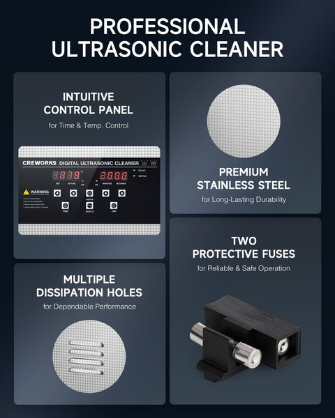 CREWORKS 6L Digital Ultrasonic Cleaner, 1.6 gal. Ultrasonic Cleaning Machine with Degas & Gentle Modes, 180W Professional Ultrasound Cleaner with 300W Heater and Timer for Glasses