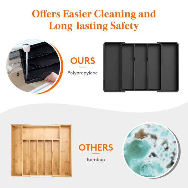 Lifewit Utensil Drawer Organiser, Expandable Large Cutlery Tray for Kitchen, Adjustable Silverware Flatware Holder, Plastic Kitchen Spatula Tools and