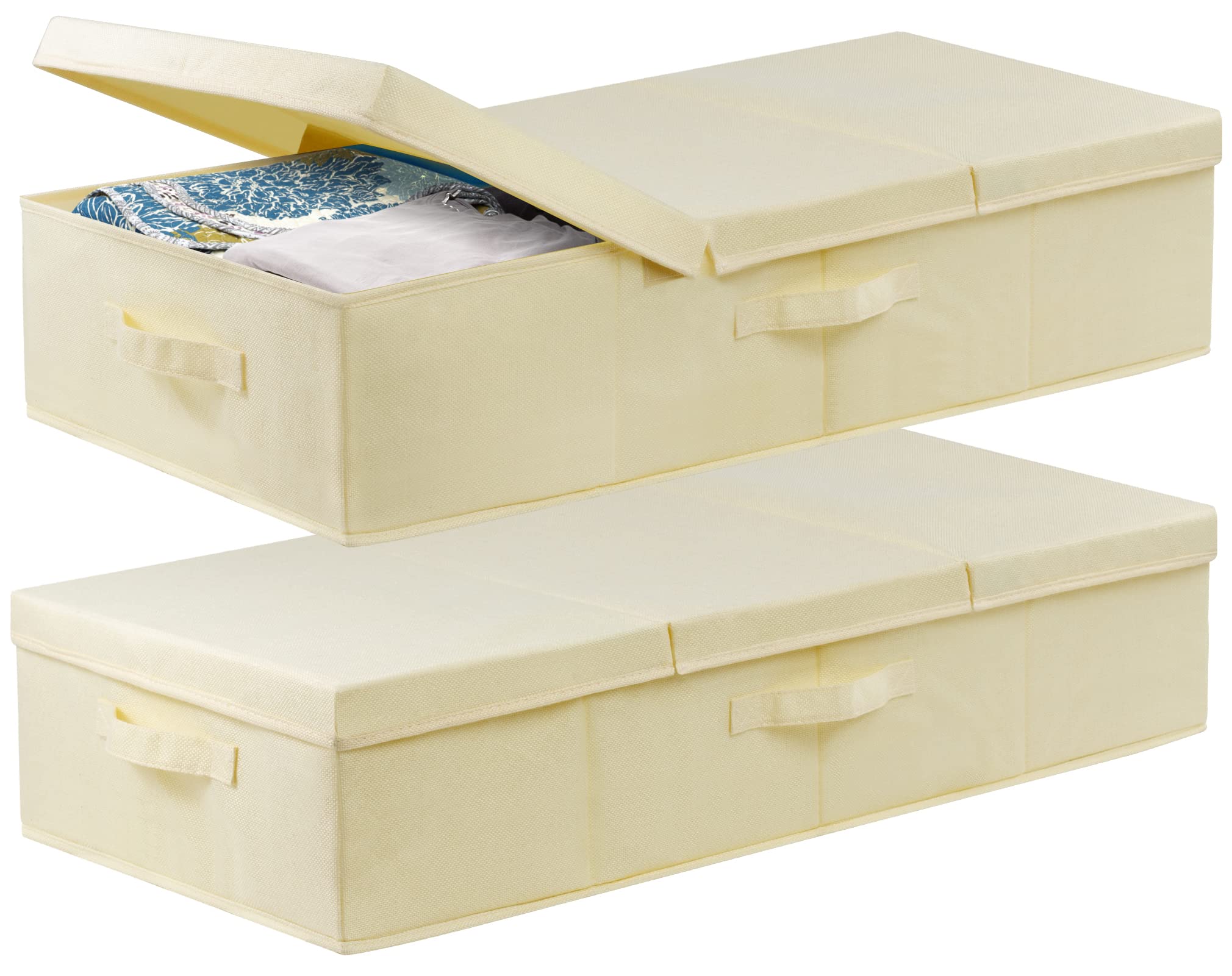Underbed Storage, 2 Pack Large Under Bed Storage Box with Lids, Foldable Under Bed Clothes Storage Box W/ Handle, Under Bed Storage Organiser Drawer
