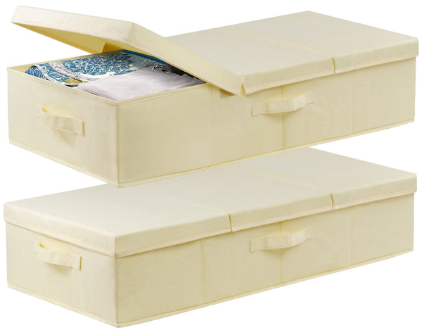 Underbed Storage, 2 Pack Large Under Bed Storage Box with Lids, Foldable Under Bed Clothes Storage Box W/ Handle, Under Bed Storage Organiser Drawer