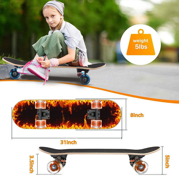 GIEEU Skateboards with Colorful Flashing Wheels for Beginners,Kids,Teens,Adults,31 x 8 Inch Complete Standard Skate Boards 9 Layer Canadian Maple Deck
