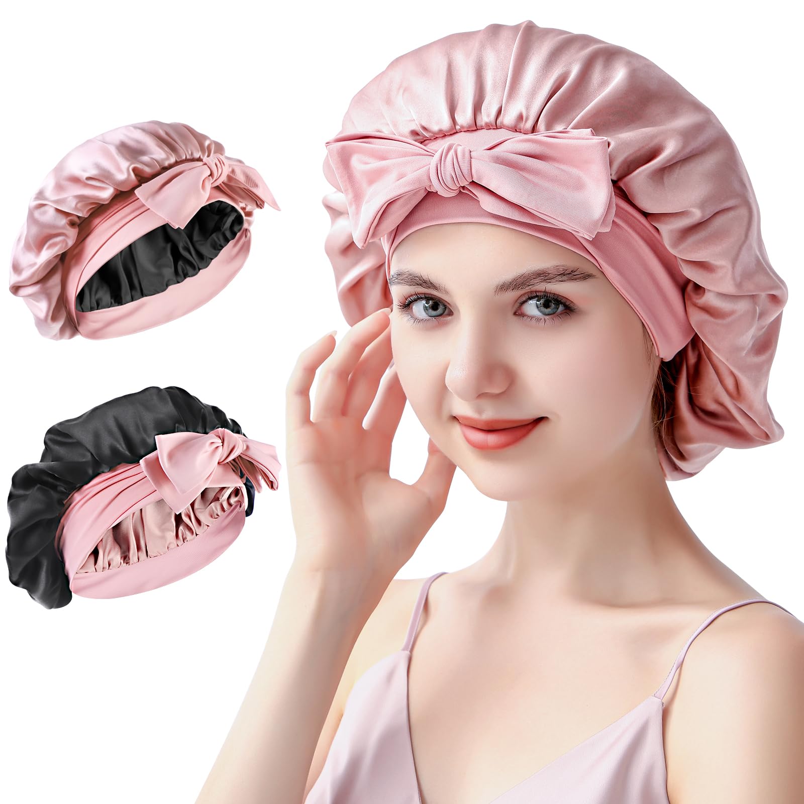 SILMANA Silk Bonnet for Sleeping Women, 22 Momme Double-Layer Silk Hair Wrap for Sleeping, 100% Mulberry Silk, Double-sided Wearable, for Nighttime