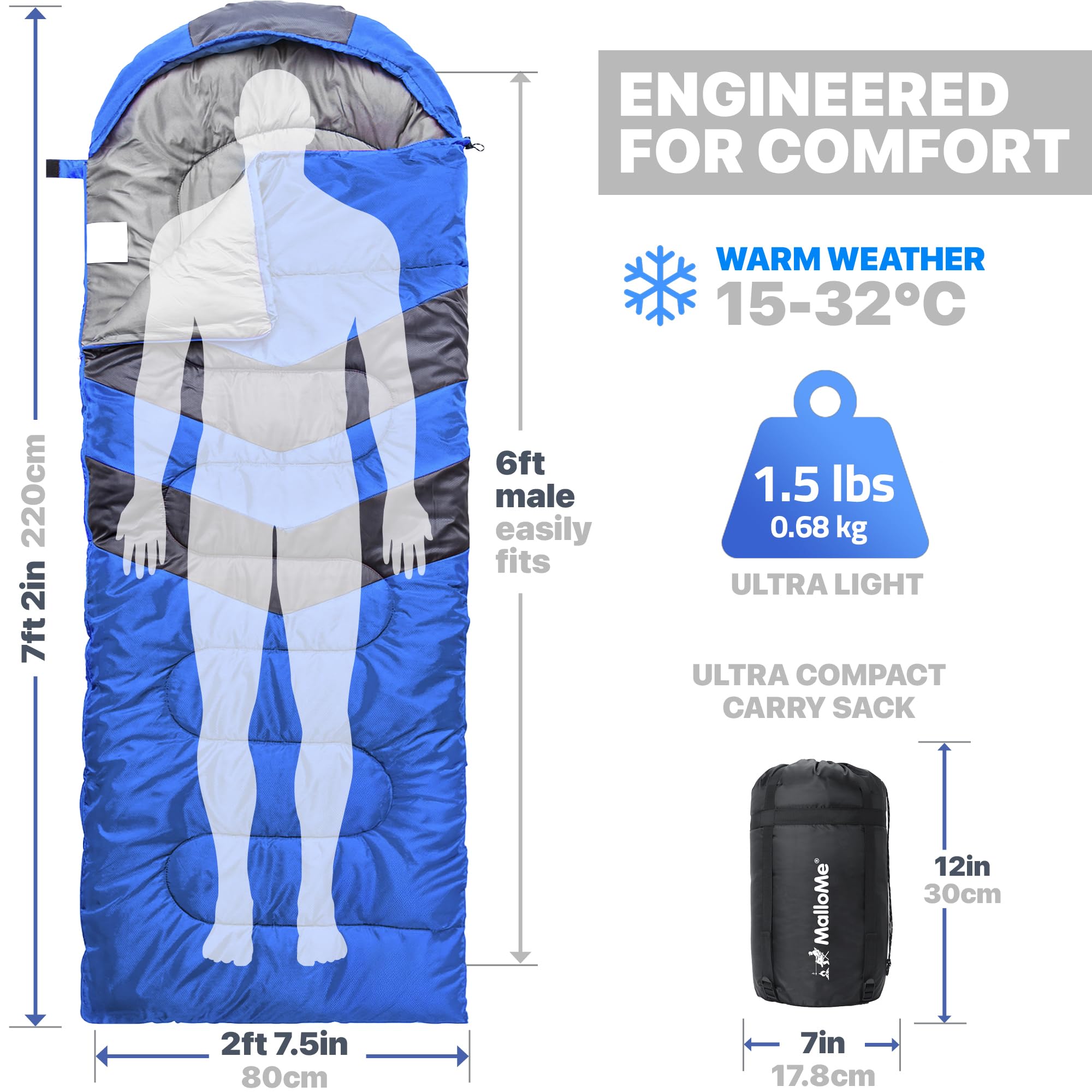 MalloMe Sleeping Bags for Adults & Kids Sleeping Bag 3-4 Season - Ultralight Backpacking Sleeping Bag Cold Weather & Warm, Lightweight Compact, Single Adult Girls Boys Winter Sleep Camping Accessories