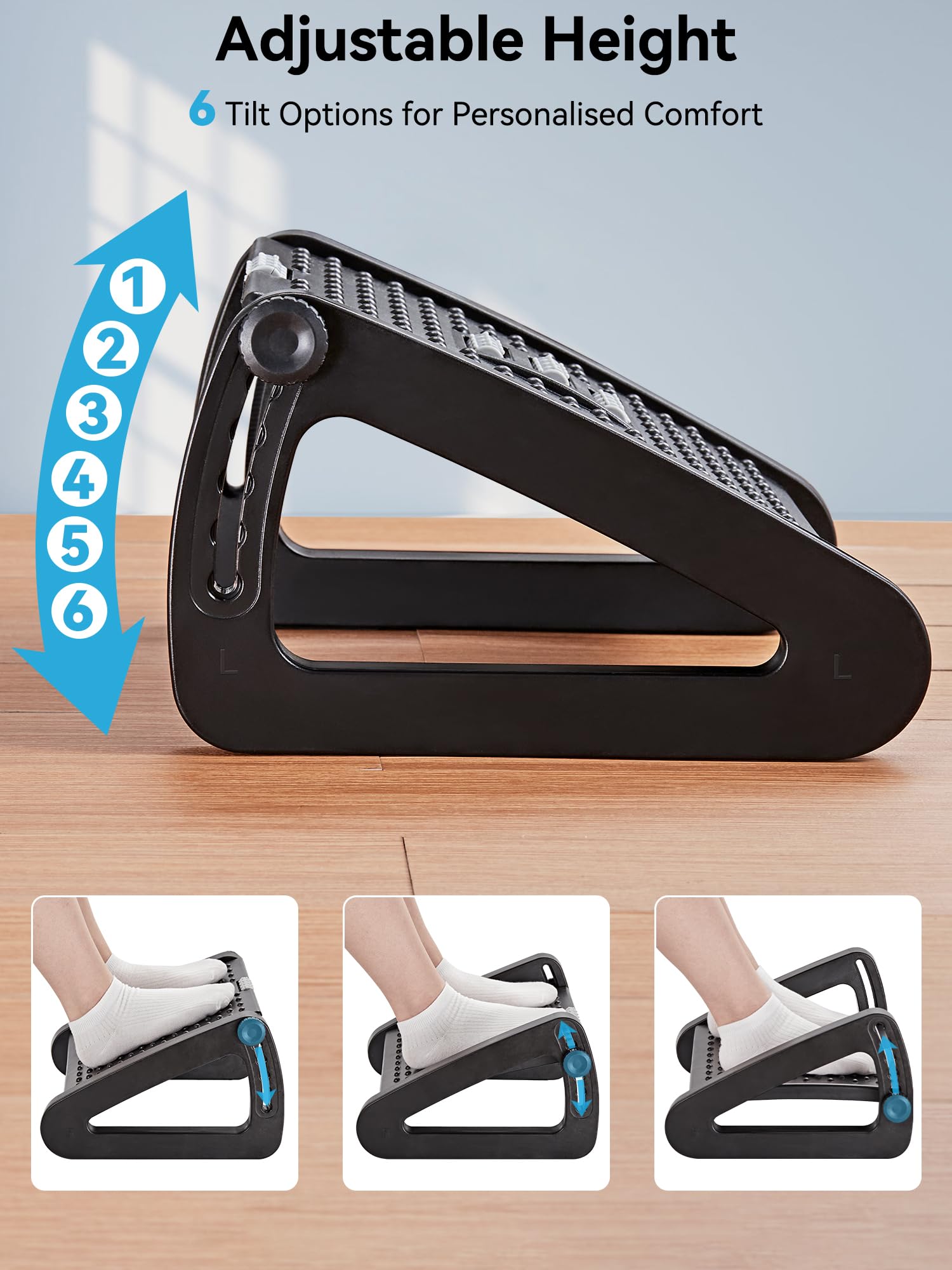 HEETA Foot Rest, Adjustable Height Under Desk Foot Rest Ergonomic Foot Stool with Massager Function for Offie and Home, Easy to Assemble, Pressure