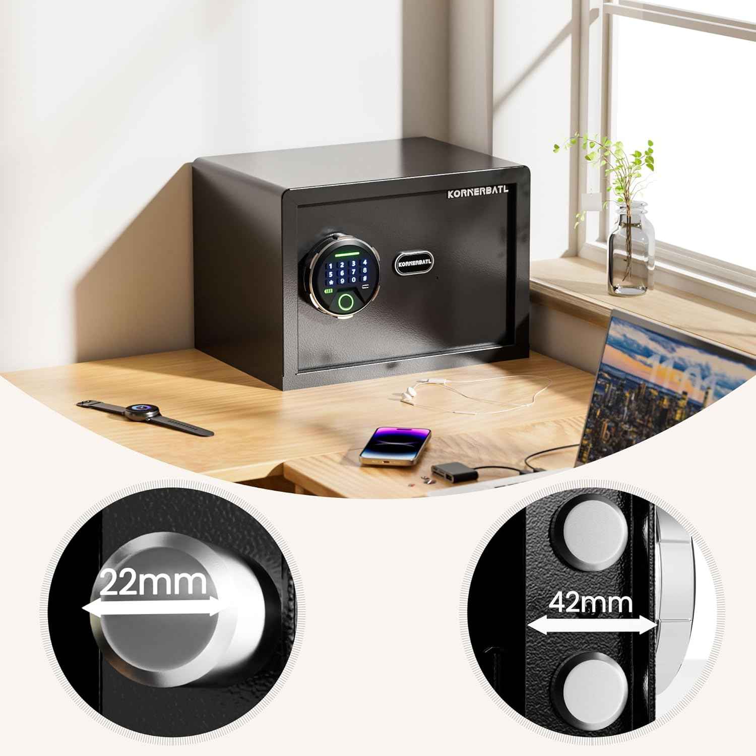 Smart Biometric safe with fingerprint lock (9.84"H x 9.84"D x 13.78"W), Small Safe Box with Silent Mode & Backlit Keypad & LED Light, caja fuerte para dinero for Rich Person