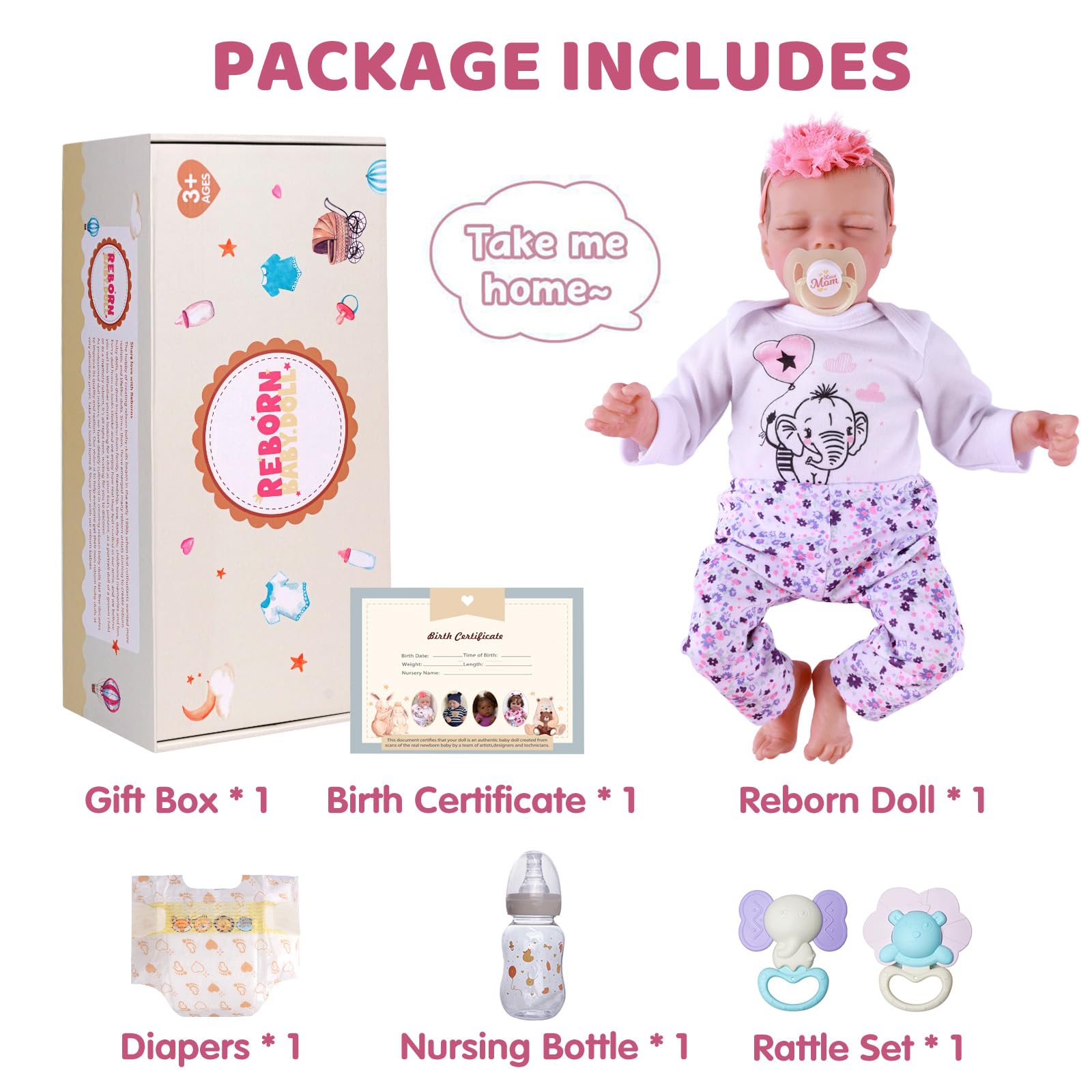 JIZHI Reborn dolls Age 3+ - 17-Inch Handmade Realistic Baby Dolls Soft Cloth Body with Toy Accessories, Reborn Baby Dolls Like a Lifelike Baby(Sleeping baby)