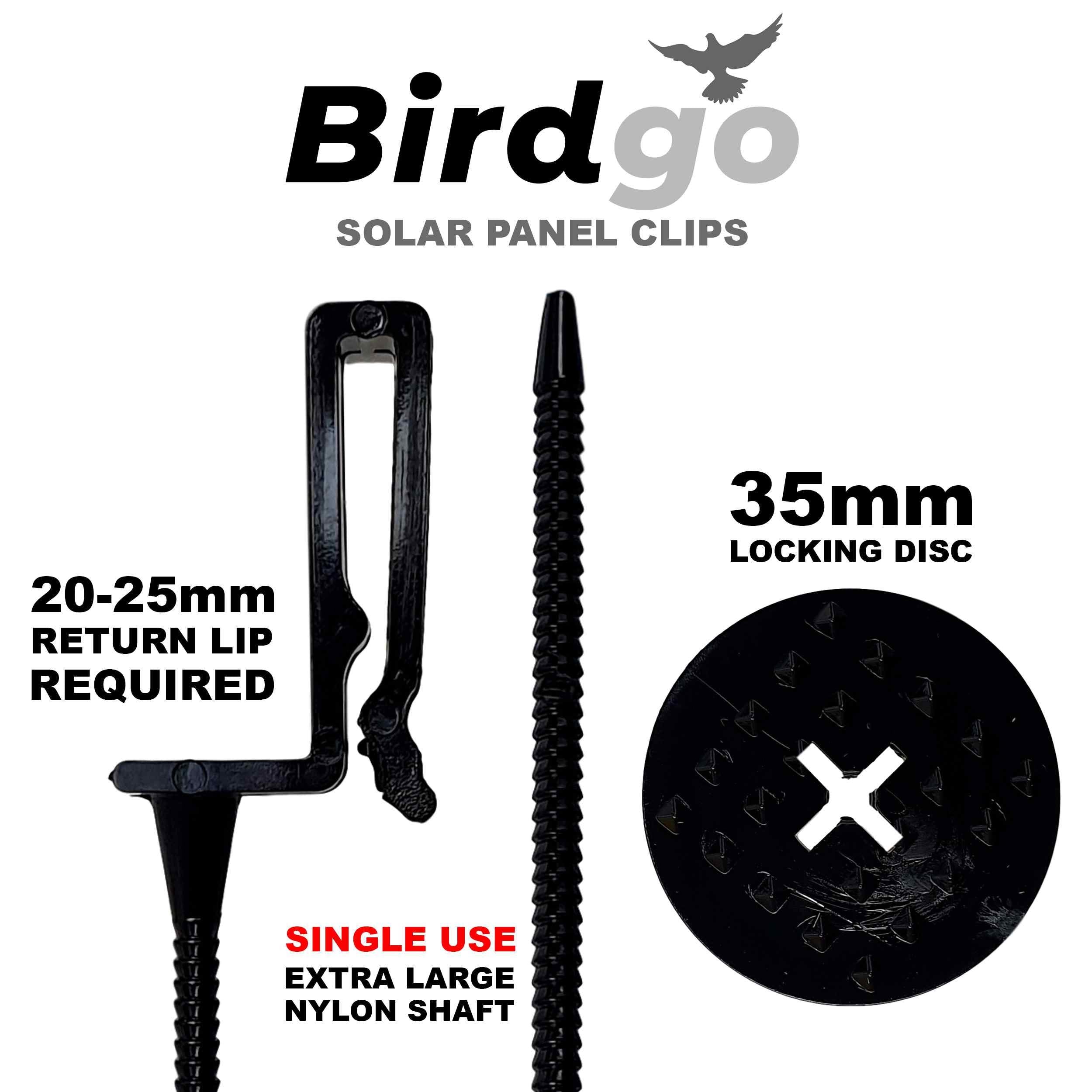 Birdgo Solar Panel Roof Mesh Fixing Clips - No Drill Installation of Bird Proofing Mesh to Stop Pigeon Bird Access (Nylon, Pack of 60)