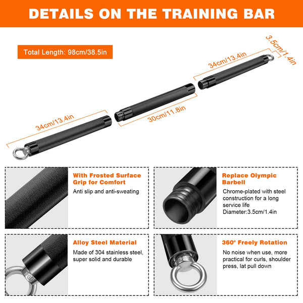 DASKING Resistance Bands Bar, Portable Fitness Workout Bars with Triangle Hooks, Detachable Stick x3 to 98cm/68cm Exercise Bar for Pilates, Yoga,