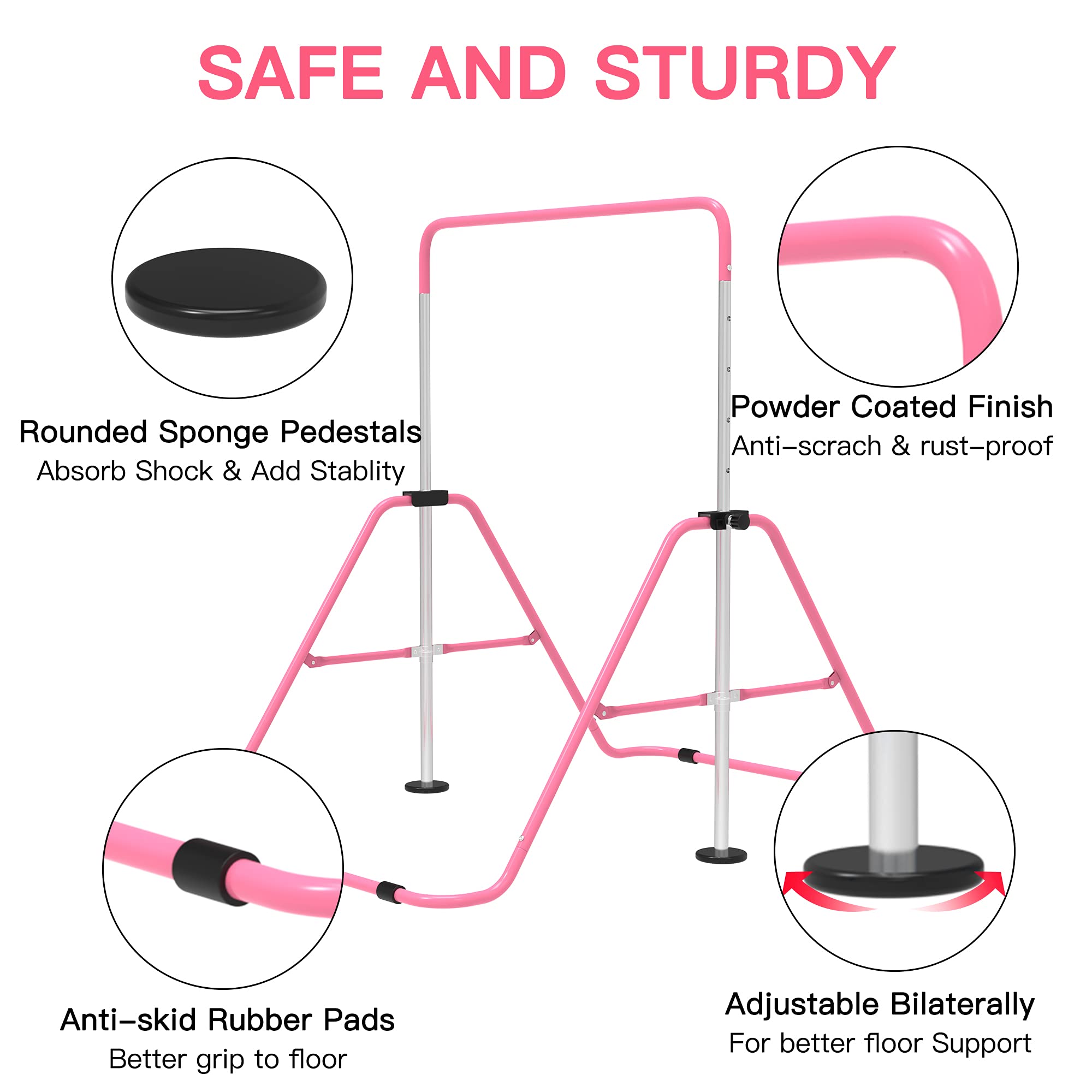 EVERYMILE Gymnastics Bars, Junior Training Kip Bar Gymnastics Equipment for Home,Adjustable Height Folding Horizontal Bar with Gymnastic Rings for Kid