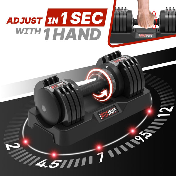 EnterSports 12kg/18KG/27KG Adjustable Dumbbells,Dumbbell Set for Saving Place, Dumbbell Weights with Non-Slip Handle, Home Gym Strength Training Equipment for Full Bodybuilding