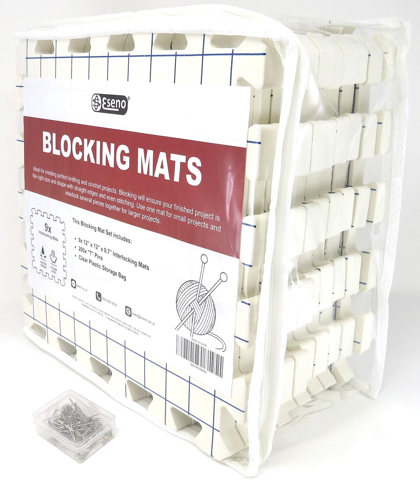 Eseno? 12" x 12" Blocking Mats for Knitting Extra Thick, Needlework or Crochet (9pc Blocking Mat Set)