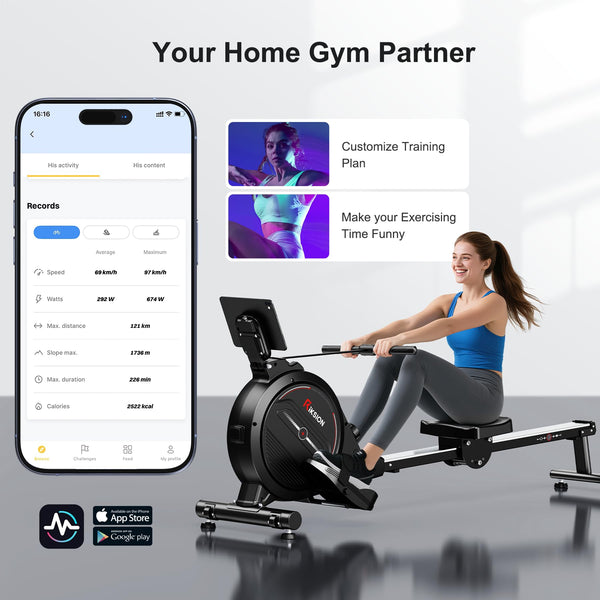RIKSION Rowing Machine Magnetic Foldable, Fitness Exerciser Indoor Equipment for Home Gym Use, Cardio Training Machine,350LB Capacity with LCD Monitor
