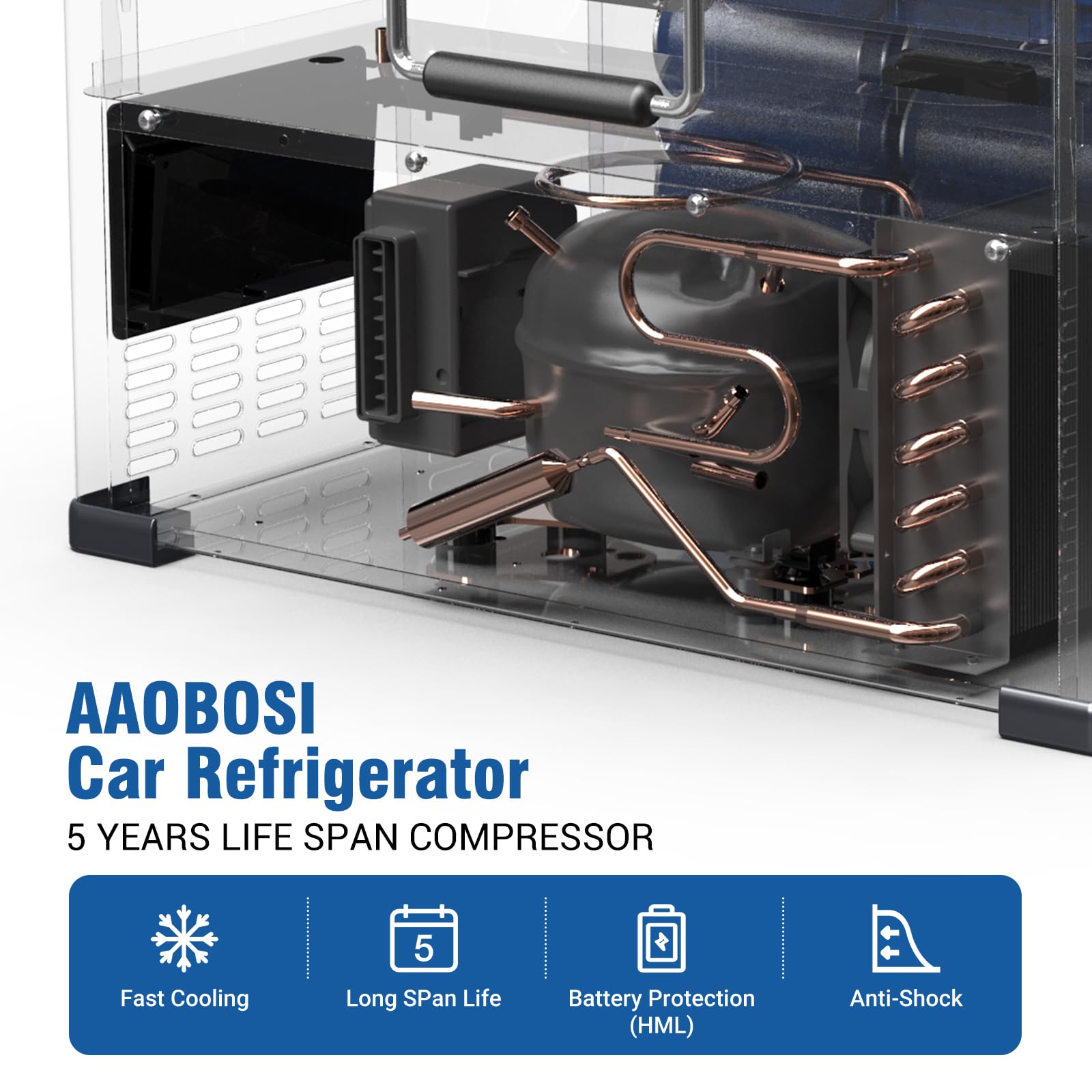 AAOBOSI Compressor Camping Fridge 95L, Car Fridge Dual Zone with 12/24V DC and 100-240V AC, -20°C to 20°C Portable Freezer for Car, Campervan, Lorry, Truck, Boat