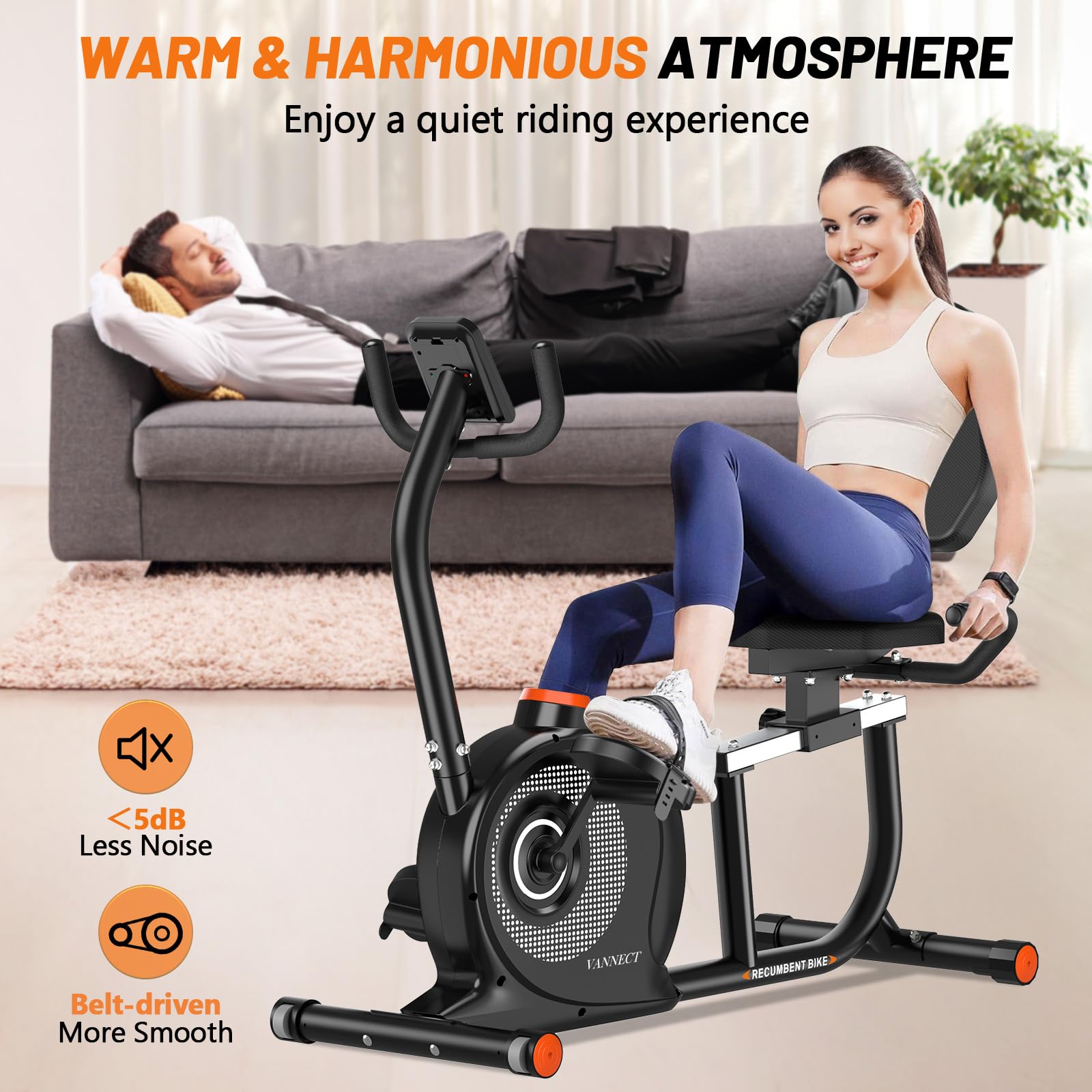 Recumbent Exercise Bike for Home Use, 16 Level Resistance Recumbent Bike with 400LBS Weight Capacity, Upgraded Magnetic Recumbent Bikes with Smart APP& LCD Monitor, Adjustable Seat