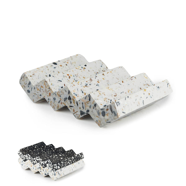 Tapeera Zig Zag Jesmonite Terrazzo Stone Soap Dish for Bathroom Sink - Concrete Soap Saver - Self Draining.