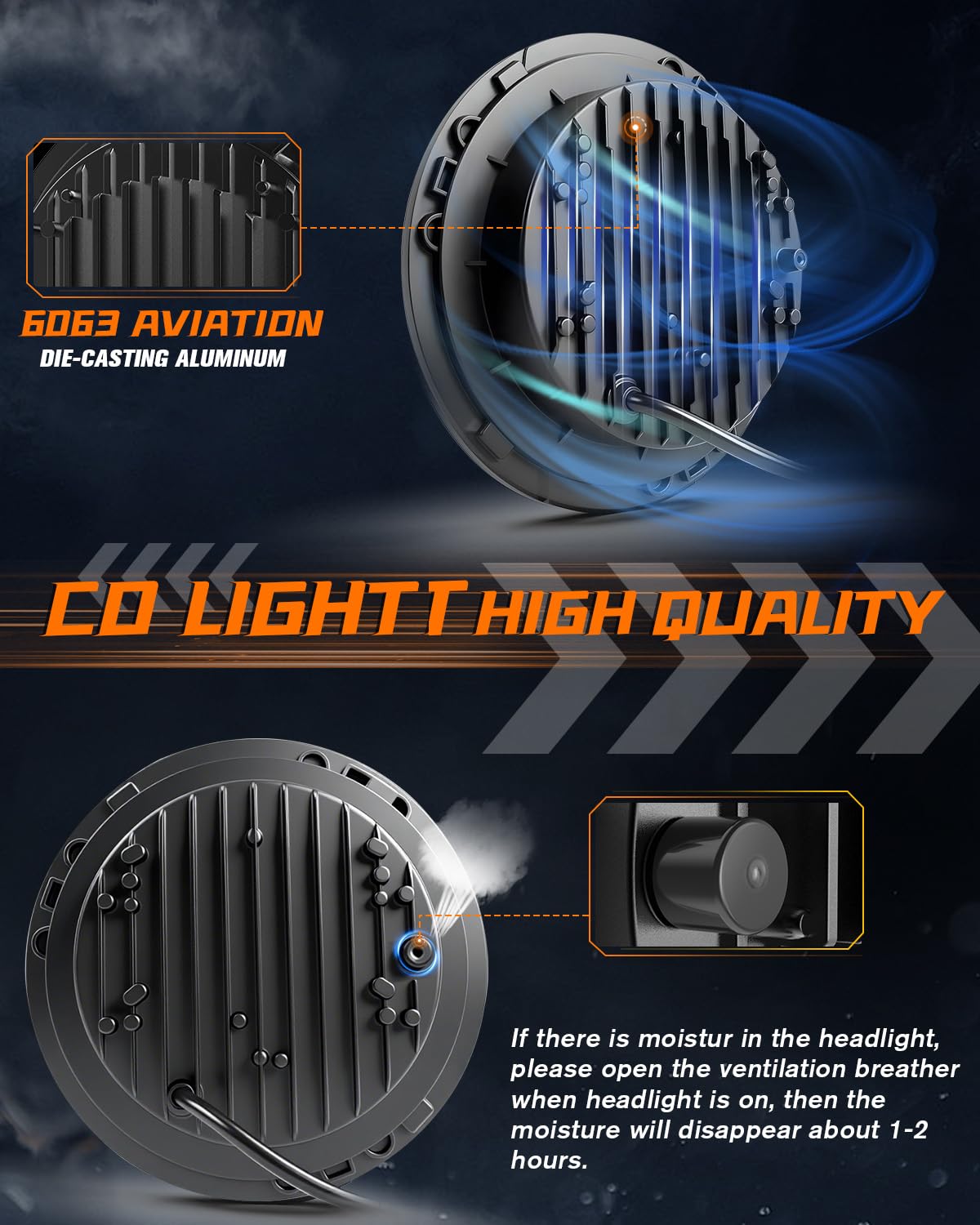 CO LIGHT 7 Inch LED Headlight Round Half Halo Angel Eyes DRL Amber Turn Signal Lights DOT and E-Mark Approved, H6024 LED Headlights with H4 H13 Adapter Compatible for Wrangler JK TJ LJ CJ, 2PCS
