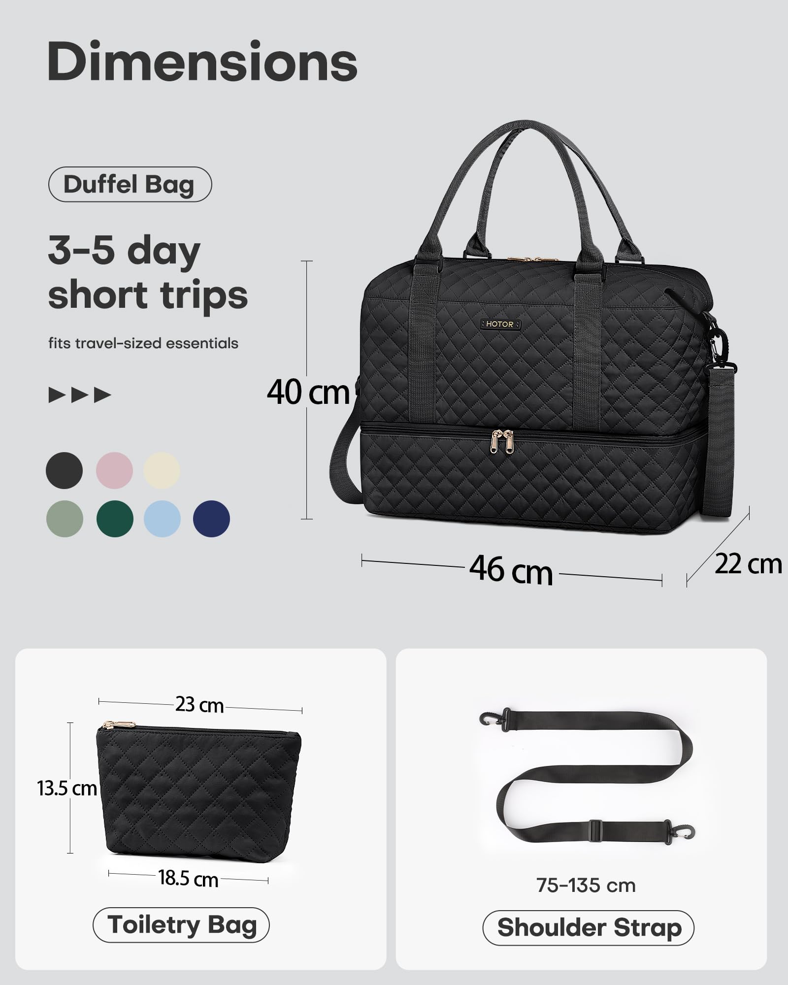 HOTOR Travel Bags for Women - Lightweight Overnight Holdall Bag, Large Carry on Luggage Weekend Bag with Shoe Compartment & Toiletry Bag, Travel Duffel Sport Gym Tote, Black, 34.0 x 45.0 x 20.0 cm