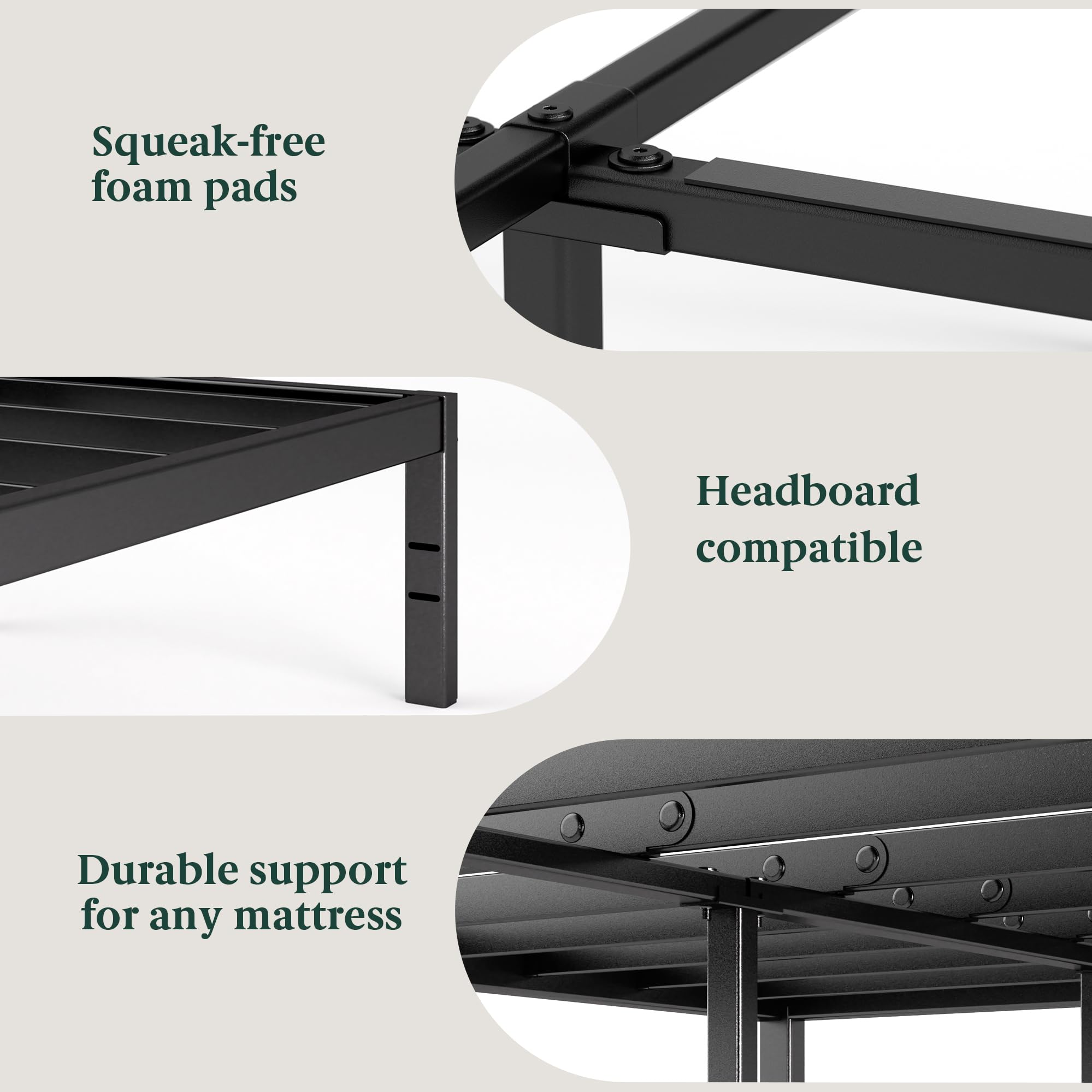 Zinus Yelena King size Bed frame - Bed 150x200 cm - 36 cm Height with Underbed storage - Metal Platform Bed frame with Steel slat support - Black