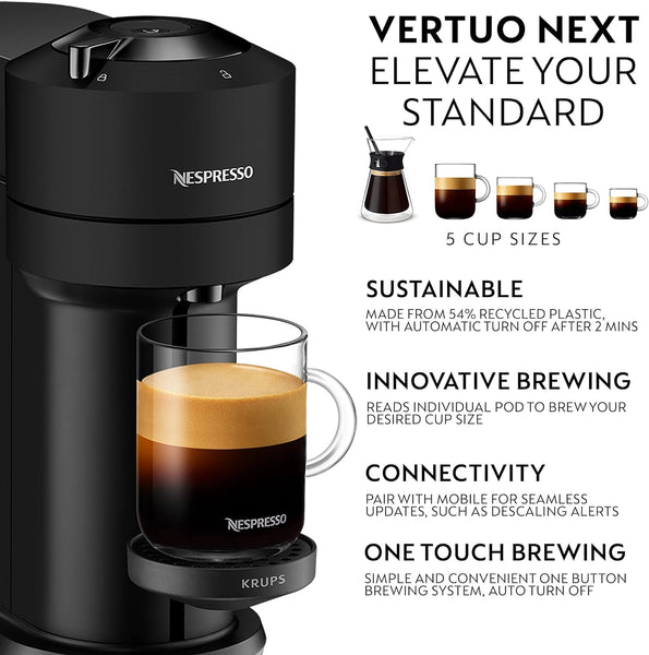 Nespresso Vertuo Next Coffee Machine, Centrifusion Technology, Wi-Fi and Bluetooth Enabled, Energy Saving Design, Multiple Cup Sizes, Compatible with