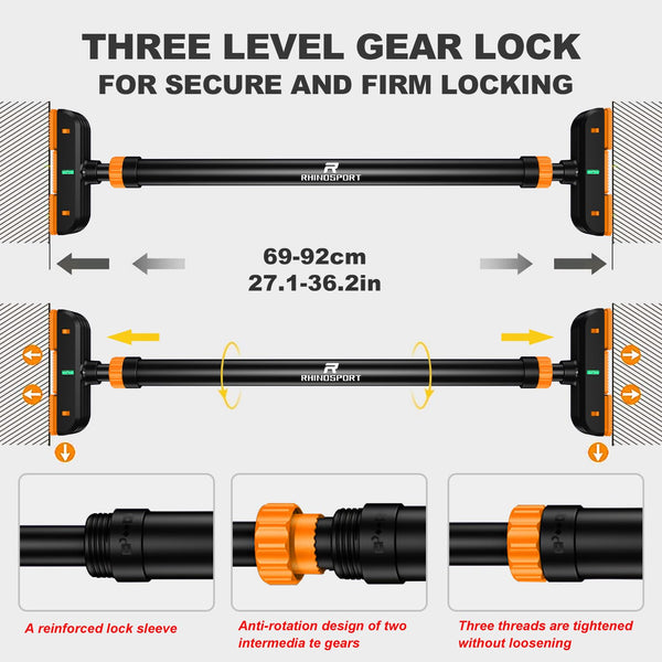 RHINOSPORT Door Pull Up Bar Doorway Chin Up Bar from 72-95 cm (28.3in-37.4in) Workout Equipment No Screws