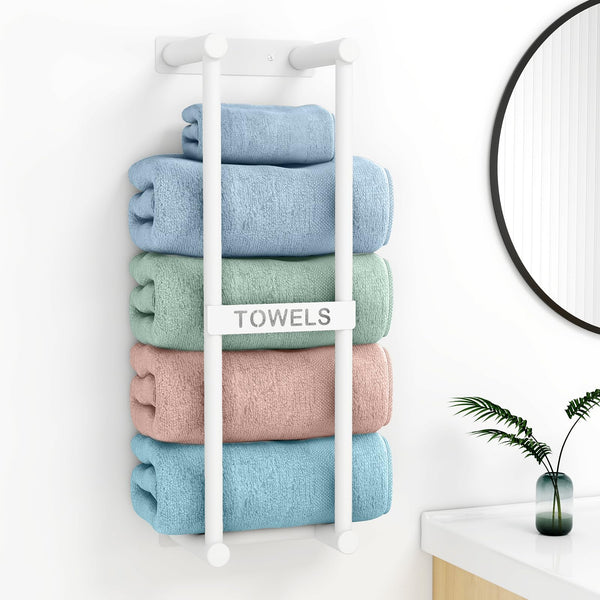 STWWO Towel Rack Wall Mounted Bath Towel Holder 56cm White Bathroom Towel Holder for 4 Large Bath Sheets Rolled Towels Storage for Small Bathroom