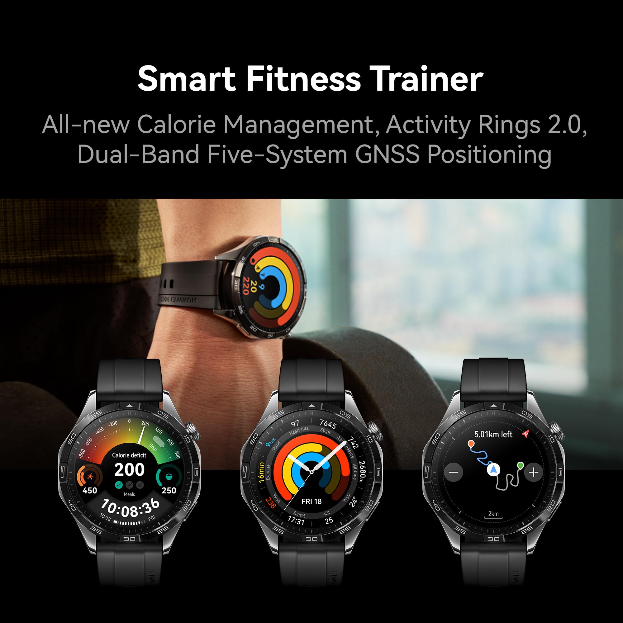 HUAWEI WATCH GT 4 Smart Watch for men women - Up to 2 Weeks Battery Life Fitness Tracker - Compatible with Android & iOS - Health Monitoring with Pulse Wave Analysis - GPS Integrated -Black