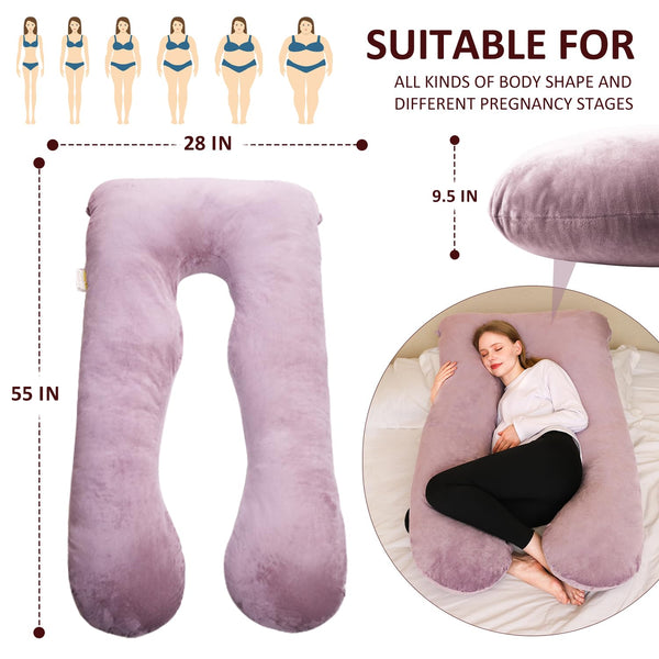 Chilling Home Pregnancy Pillows for Sleeping,U Shaped Maternity Pillow Pillow,55 inch Full Body Pillow Long Pillows for Sleeping, Maternity&Body Pillows for adults with Cover Velvet,Light Black