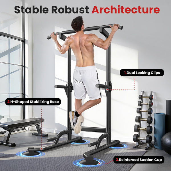 Dskeuzeew Power Tower Dip Station Pull Up Bar, Adjustable Height Multi-Function Power Tower, Push Up Workout Abdominal Exercise for Home Gym Strength Training Fitness Workout Equipment