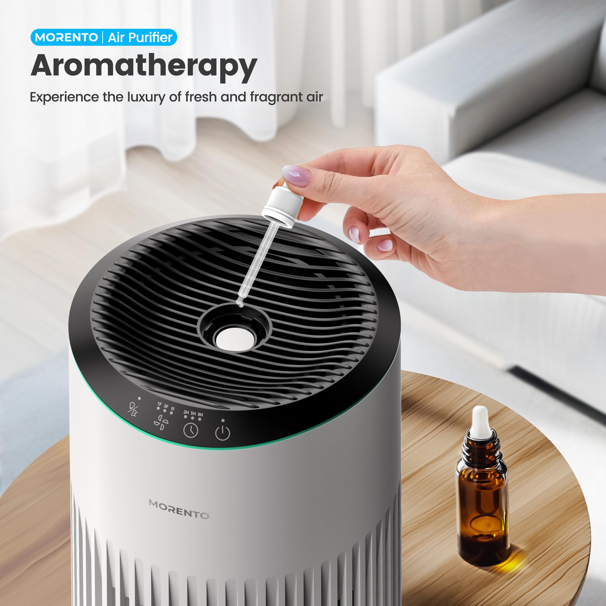 MORENTO Air Purifiers for Home, Air Purifier for Smoke Pet Dander Odors with Fragrance Sponge, Small Air Purifier with Sleep Mode for Bedroom Office,