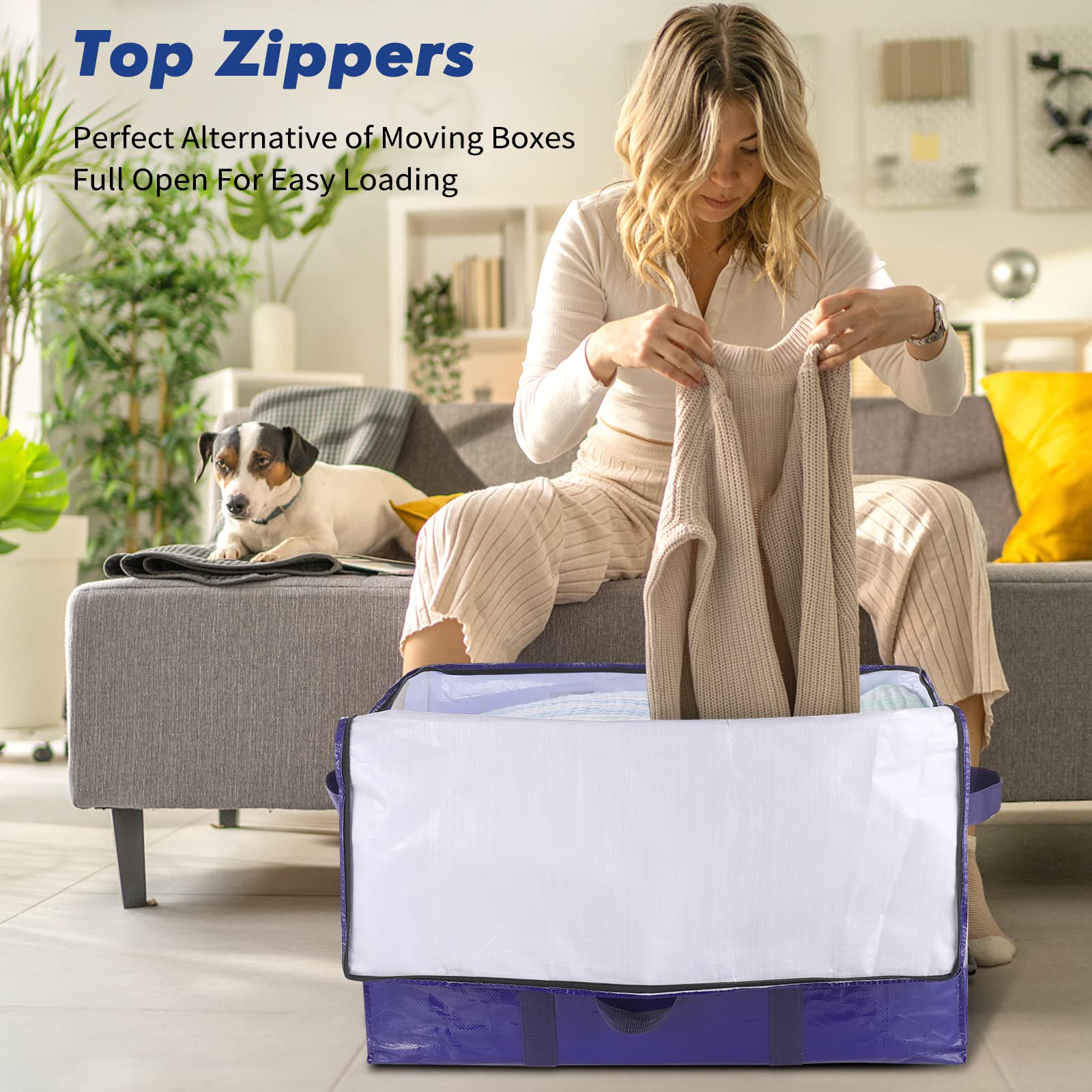 Uhogo 110L 6 Pack Heavy Duty Extra Large Storage Bags - Thicker Waterproof Storage Bags with Zips for Moving, Travelling, Camping, University, Garden