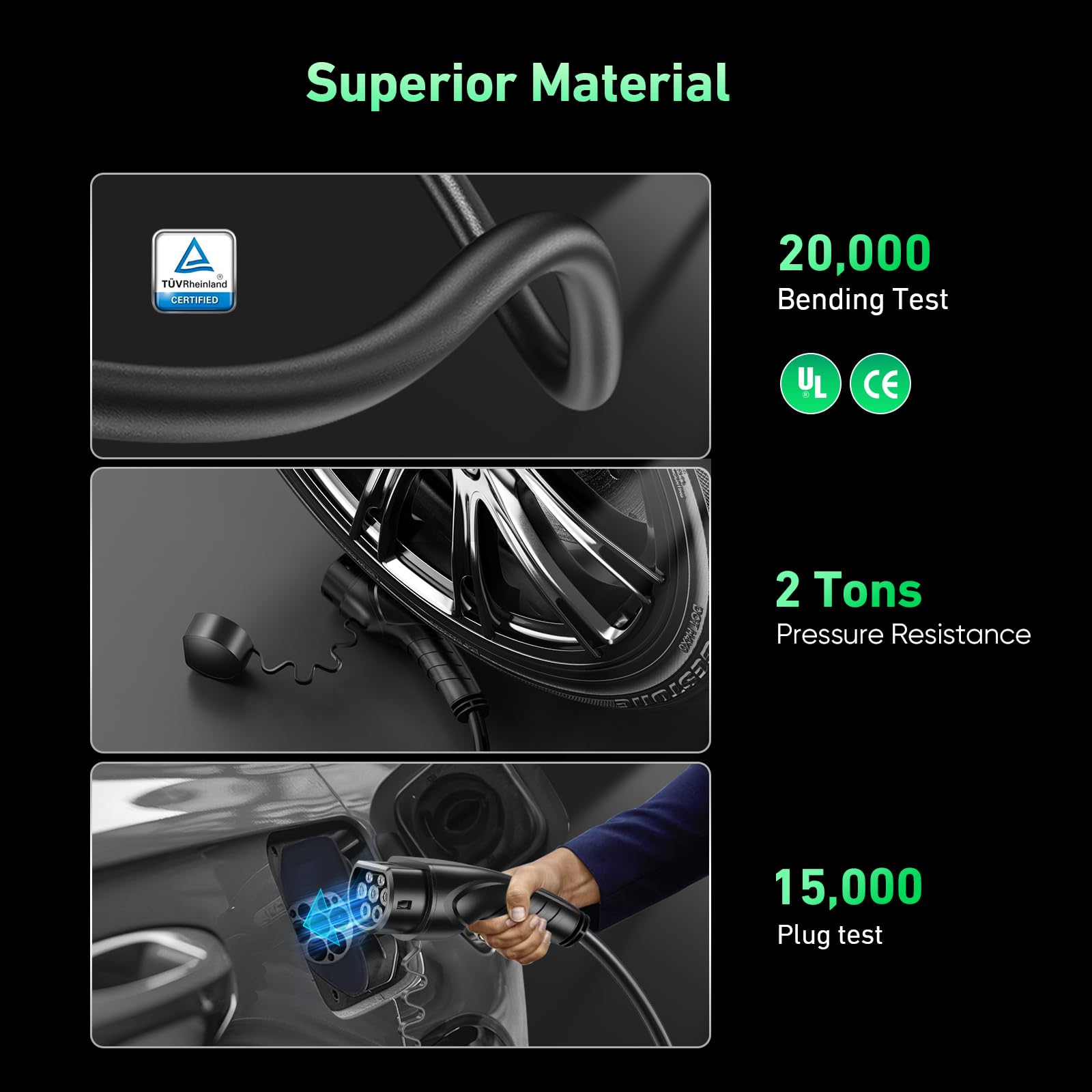 EVJUICION EV Charger Cable Type 2 to 3 Pin Plug 6M, Max. 2.3kW Portable Electric Car Charger, 10A Type 2 Charging Cable 3 Pin IP67/IP65, with LED Indicators&Carry Bag, for EVs and PHEVs (Black)