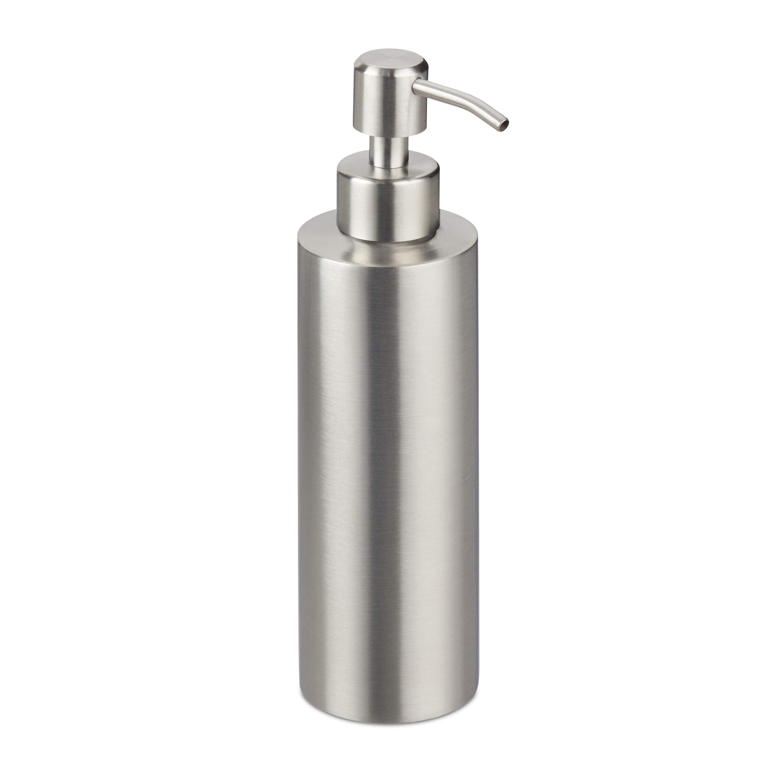 Relaxdays Soap Dispenser, Refillable, with Pump, Bathroom & WC, for Liquids, Brushed Stainless Steel, 300 ml, Silver