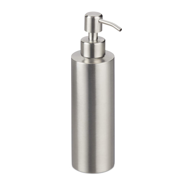 Relaxdays Soap Dispenser, Refillable, with Pump, Bathroom & WC, for Liquids, Brushed Stainless Steel, 300 ml, Silver
